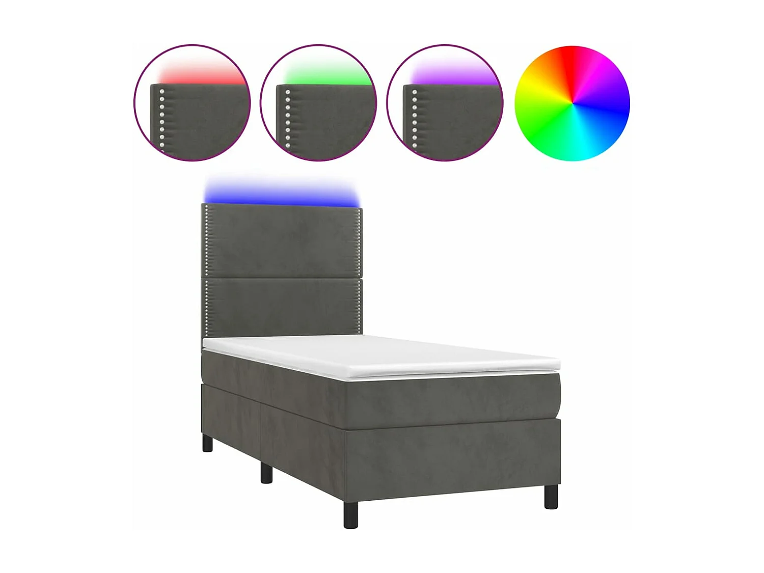 Conjunto Boxspring - 80x200 cm + Somieres + colchón + LED terciopelo gris oscuro ES44047