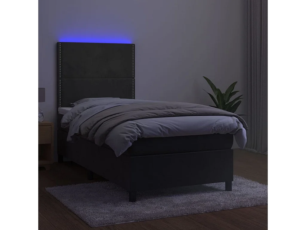 Conjunto Boxspring - 80x200 cm + Somieres + colchón + LED terciopelo gris oscuro ES44047