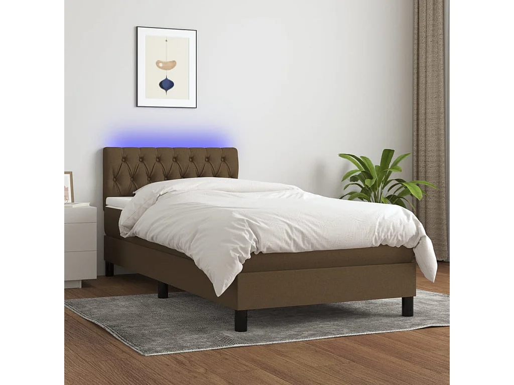Cama continental c/ colchão/LED 100x200cm tecido castanho-escuro PT766017