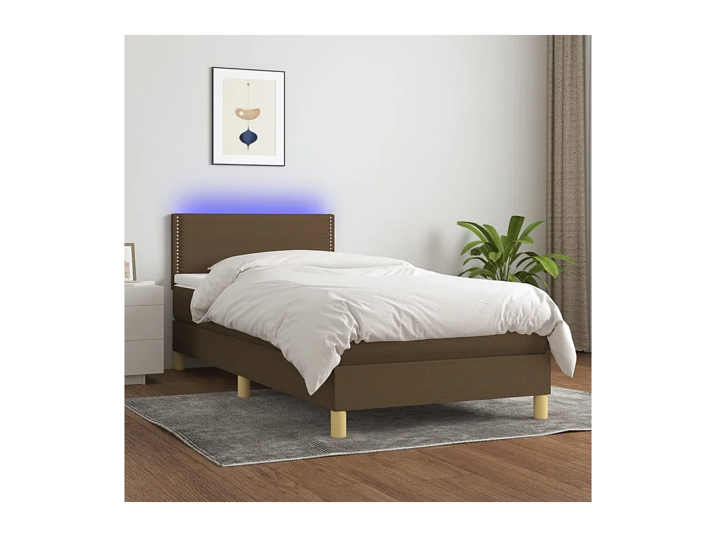 Conjunto Boxspring - 100x200 cm + Somieres + colchón LED tela marrón oscuro ES45081