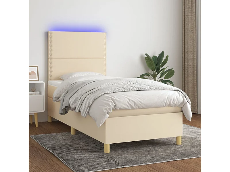 Cama continental c/ colchão e LED 100x200 cm tecido cor creme PT512656