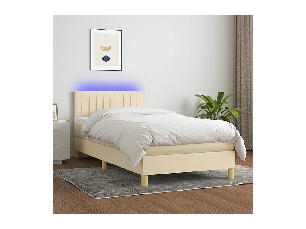 Ensemble complet boxspring - 80x200 cm + Sommier à lattes de lit + matelas LED Crème Tissu FR25642