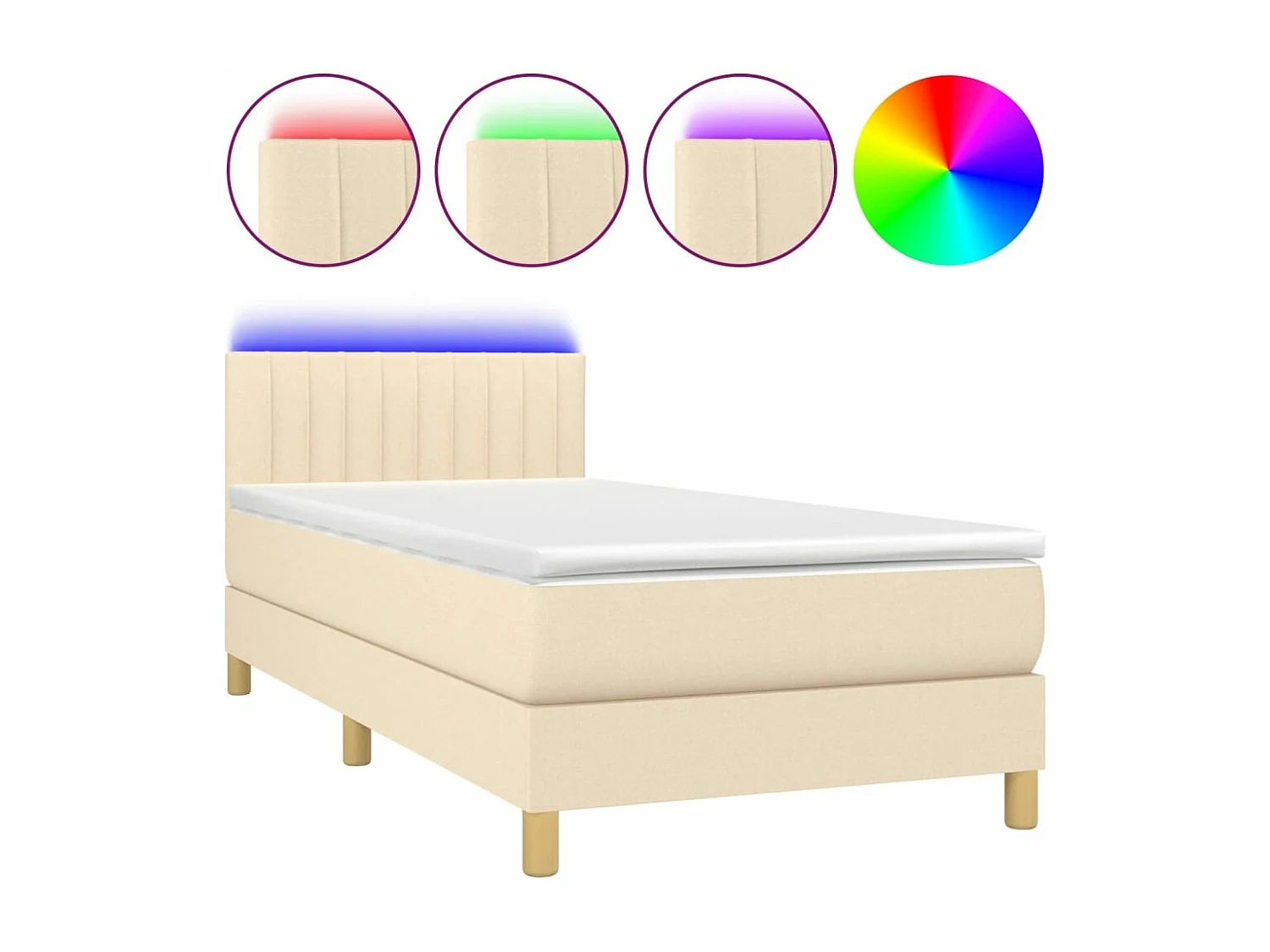 Conjunto Boxspring - 80x200 cm + Somieres + colchón + LED tela crema ES45138