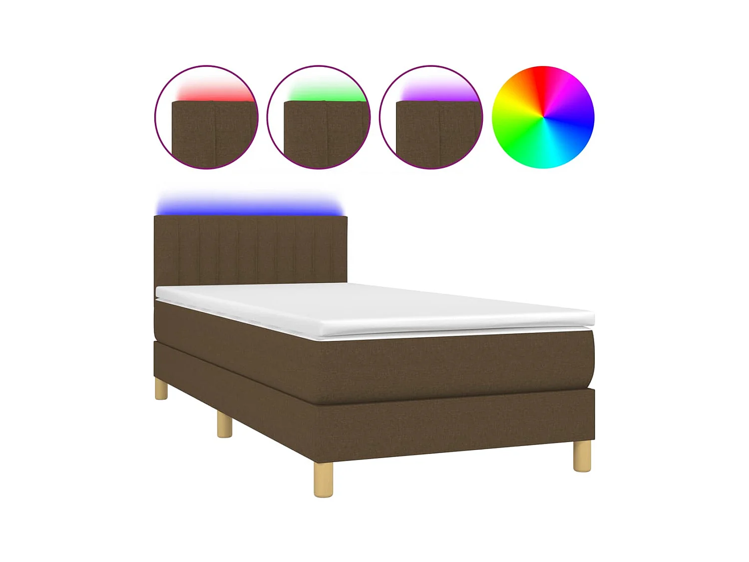 Conjunto Boxspring - 90x190 cm + Somieres + colchón LED tela marrón oscuro ES41865