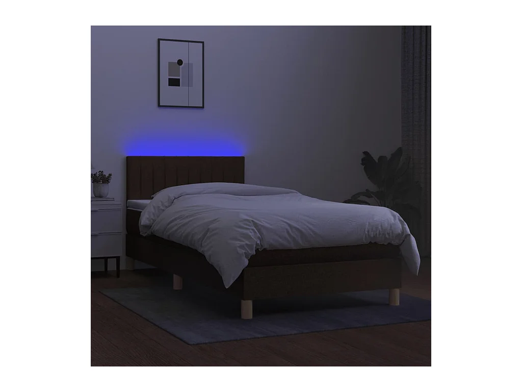 Conjunto Boxspring - 90x190 cm + Somieres + colchón LED tela marrón oscuro ES41865