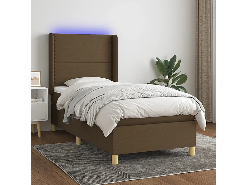 Cama continental c/ colchão/LED 90x190 cm tecido castanho-escuro PT352391