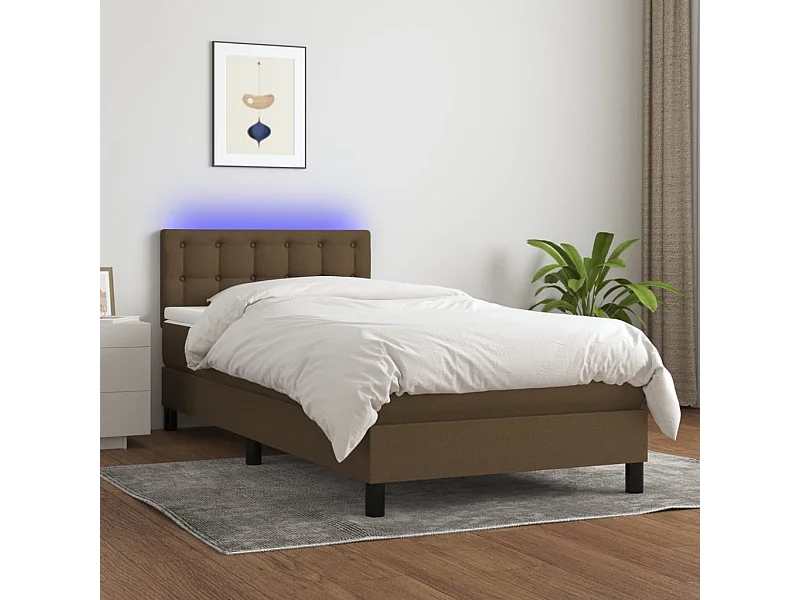 Cama continental c/ colchão/LED 100x200cm tecido castanho-escuro PT621962