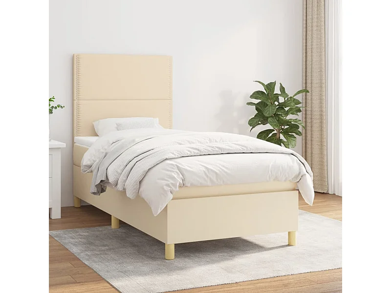 Cama continental com molas+ colchão 100x200 cm tecido cor creme PT120400