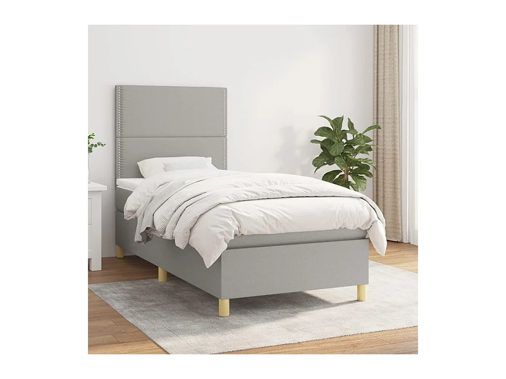 Conjunto Boxspring - 90x190 cm + Somieres + colchón tela gris claro ES43838