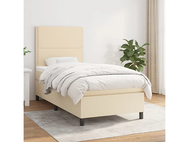Ensemble complet boxspring - 100x200 cm + Sommier à lattes de lit + matelas Crème Tissu FR65655