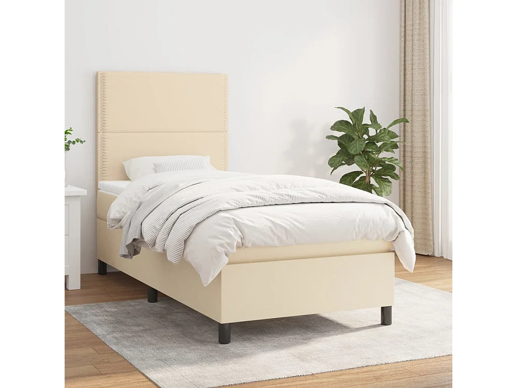 Ensemble complet boxspring - 100x200 cm + Sommier à lattes de lit + matelas Crème Tissu FR65655