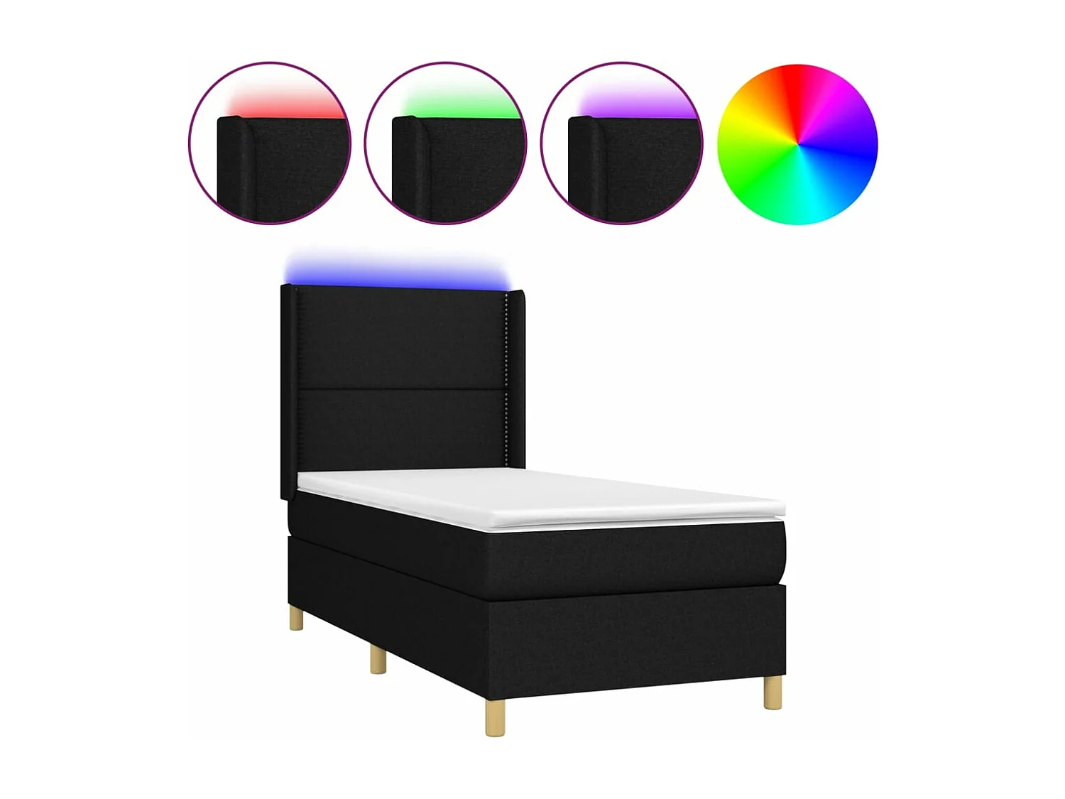 Cama continental c/ colchão e LED 90x200 cm tecido preto PT406031