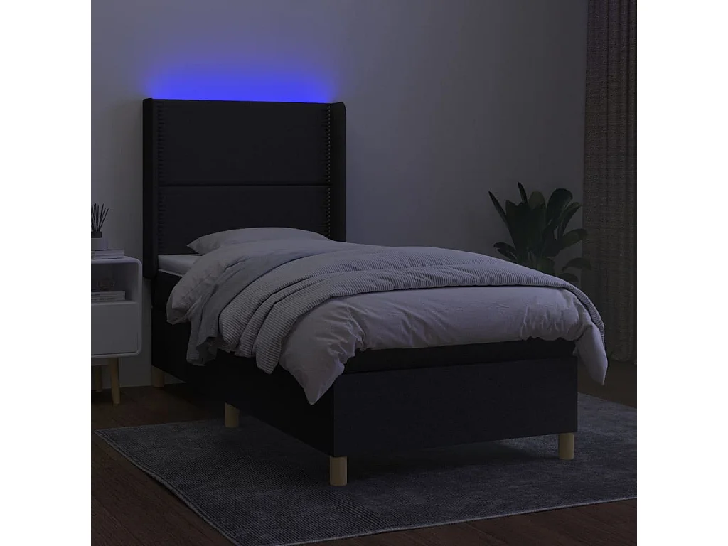 Cama continental c/ colchão e LED 90x200 cm tecido preto PT406031