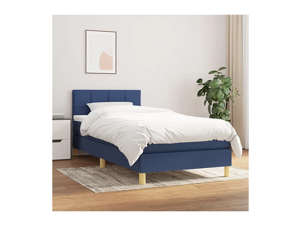 Ensemble complet boxspring - 80x200 cm + Sommier à lattes de lit + matelas Bleu Tissu FR91084