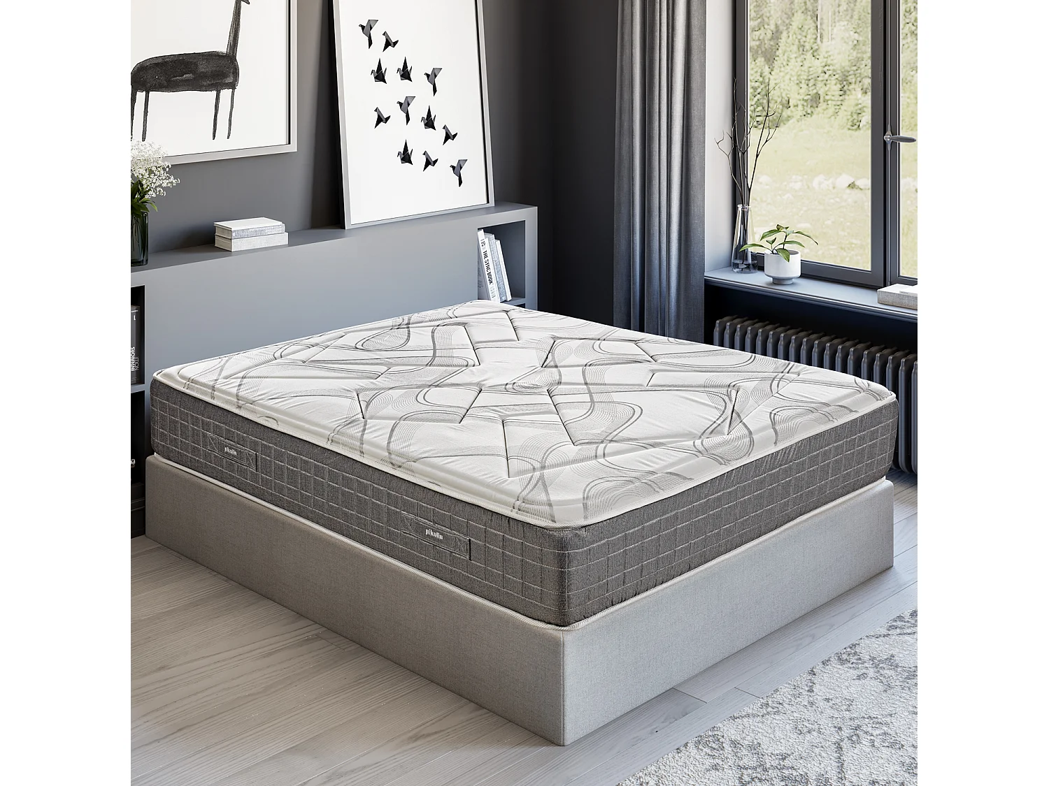 Pack colchón y canapé de 150 x 200 cm de muelles ensacados de 64 cm - PACK SATURN BLANCO de PIKOLIN