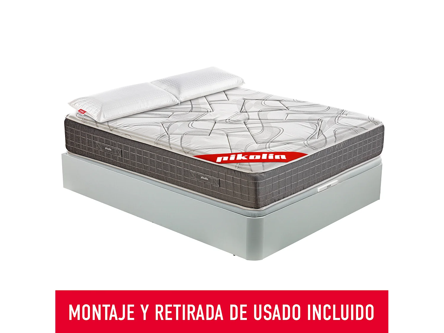 Colchón 180x200cm, canapé y almohada| PIKOLIN Saturn| Blanco| Montaje