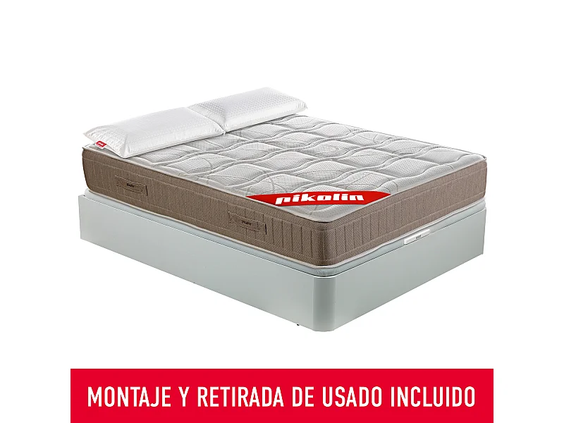 Colchón 150x200cm, canapé y almohada| PIKOLIN Snow| Blanco| Montaje