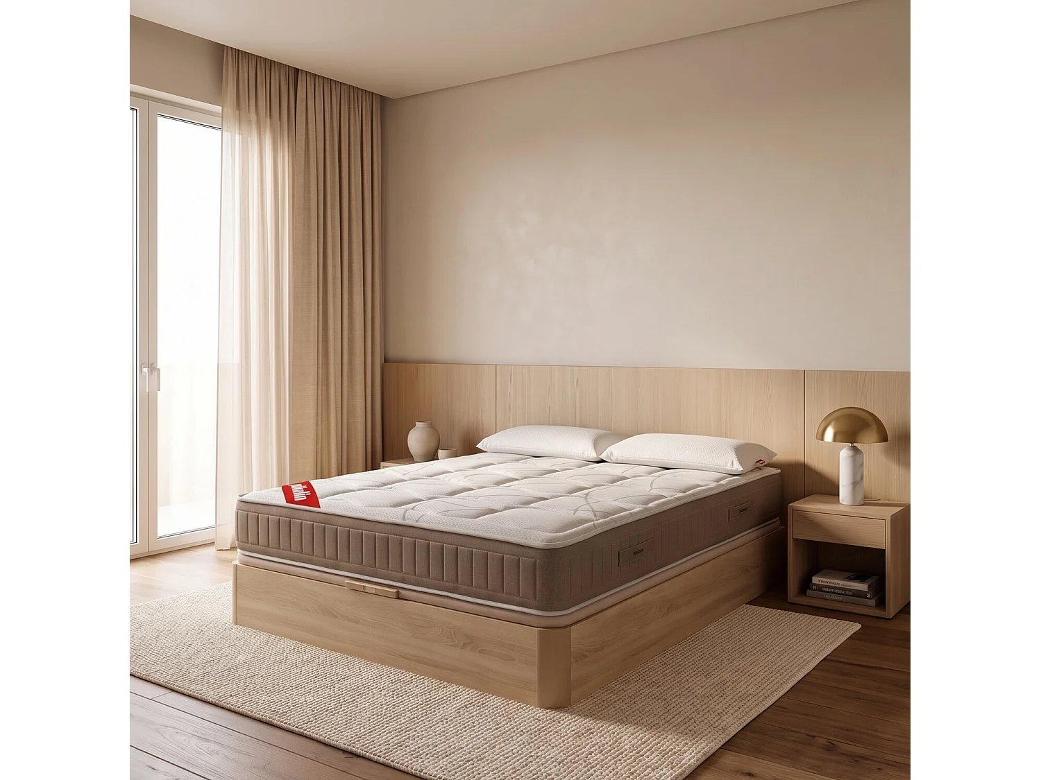Pack colchón y canapé de 180 x 200 cm de muelles de hilo continuo Normablock® de 62 cm - PACK SNOW NATURAL de PIKOLIN