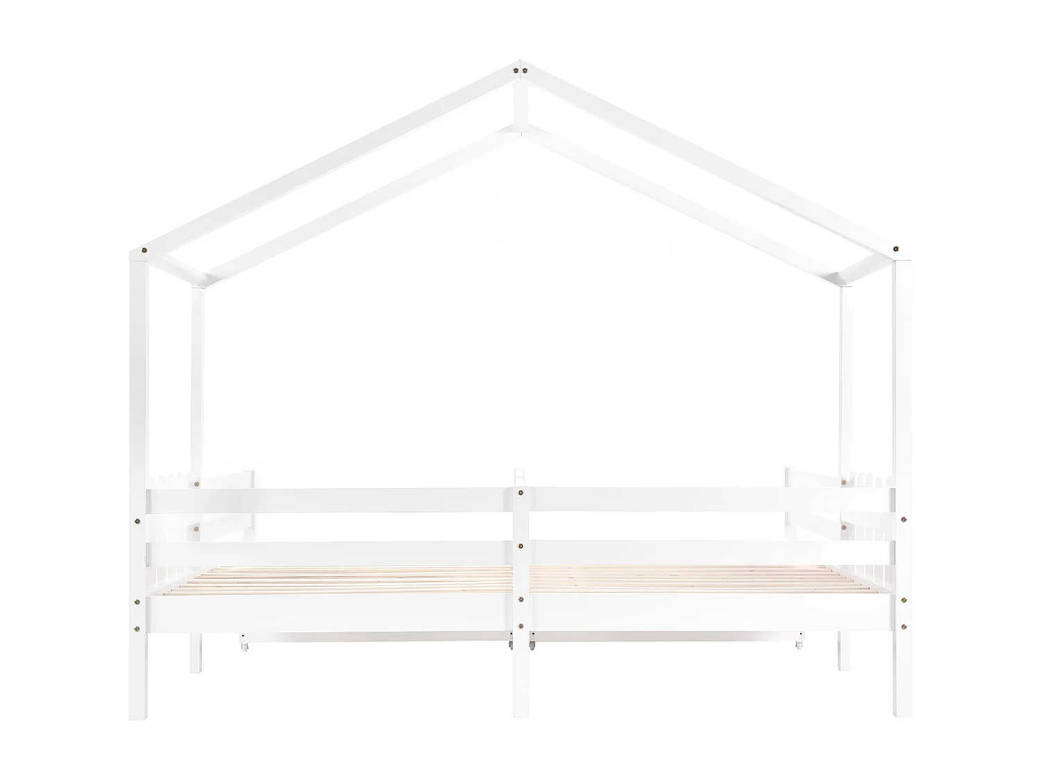 Lit cabane 90x200 cm lit enfant 2 places avec 2 tiroirs roulantes - bois + MDF - blanc - sans matelas