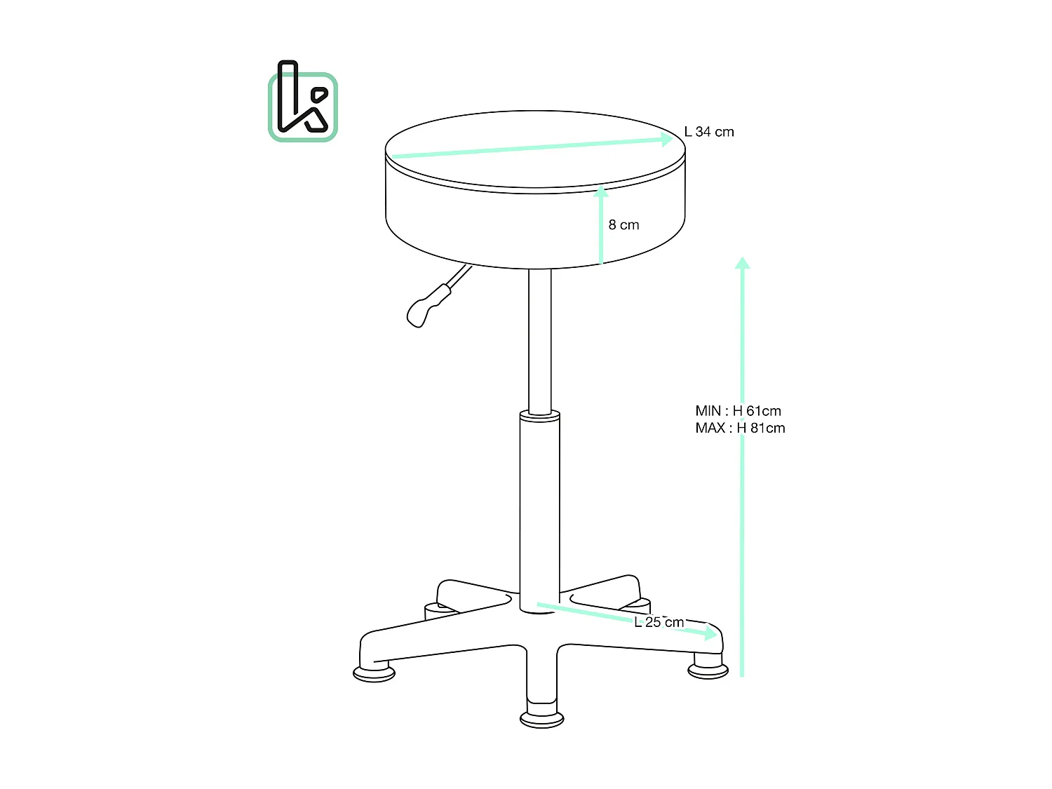 Tabouret travail caisse comptoir simili rembourré pivotant hauteur réglable 61-81 cm YÉ+ (blanc noir)
