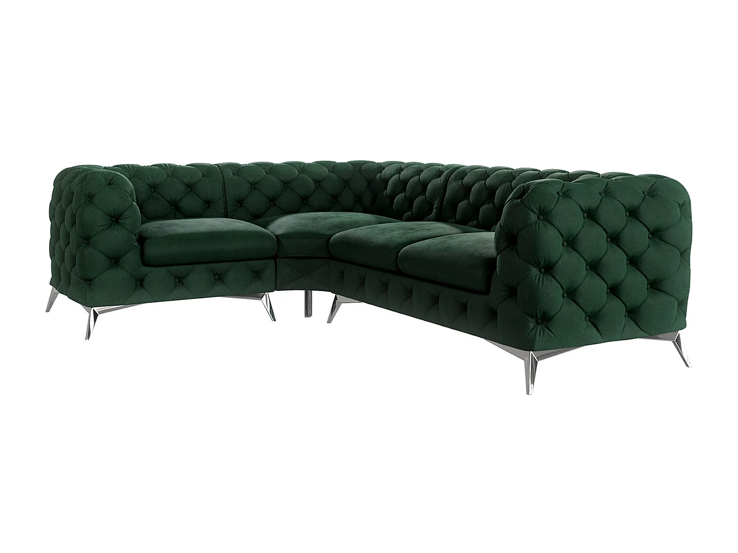 Ecksofa mit Ottomane Chesterfield Celeste mit Silber Metall Füßen