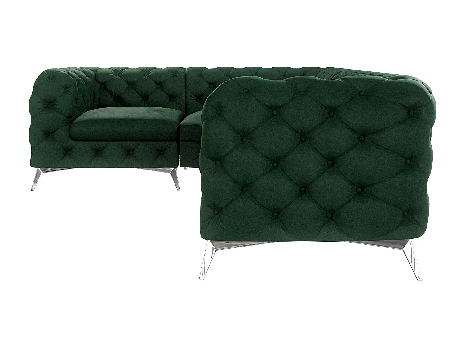 Ecksofa mit Ottomane Chesterfield Celeste mit Silber Metall Füßen