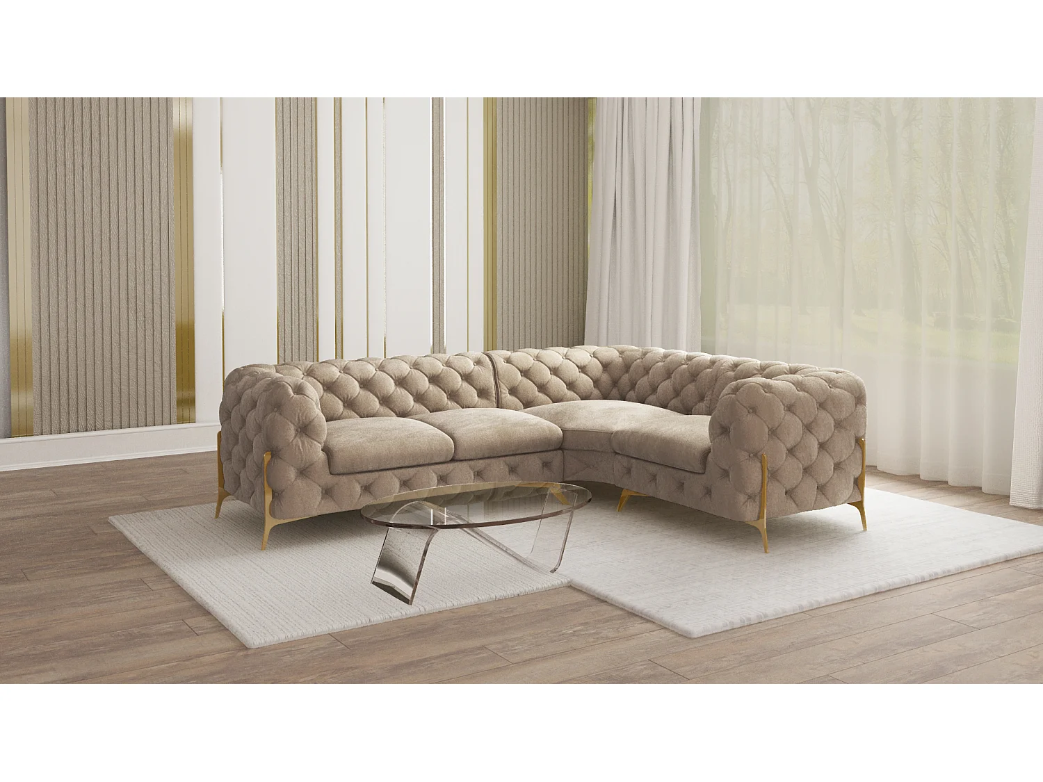 Ecksofa Chesterfield Ulysses mit Goldene Metall Füßen