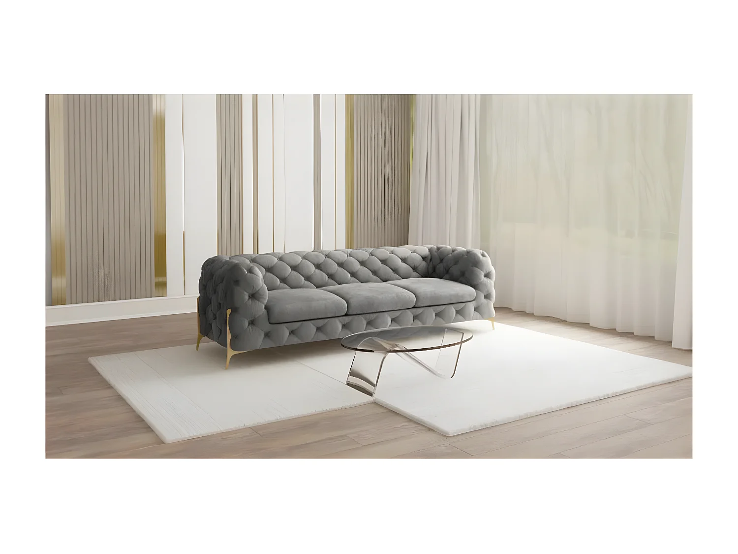 Ulysses 3-Sitzer Chesterfield Sofa mit Goldene Metall Füßen