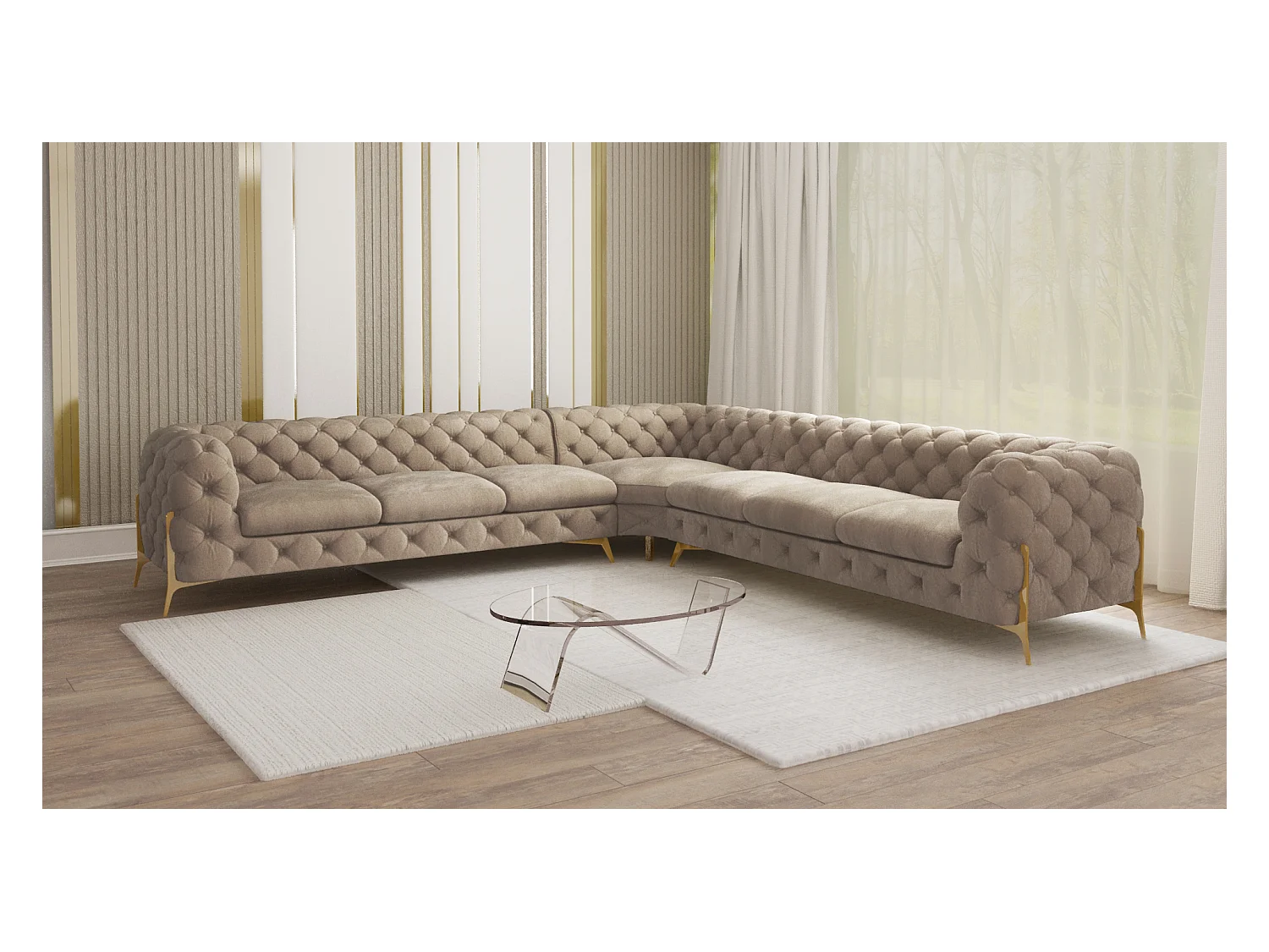 Ecksofa Chesterfield Ulysses mit Goldene Metall Füßen