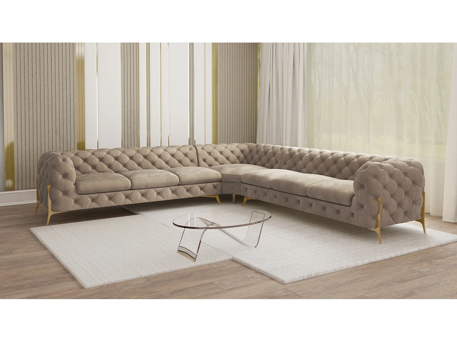 Ecksofa Chesterfield Ulysses mit Goldene Metall Füßen