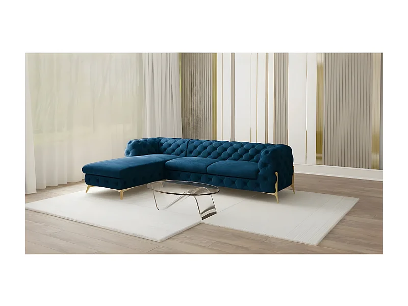 Ecksofa mit Ottomane Chesterfield Ulysses mit Goldene Metall Füßen