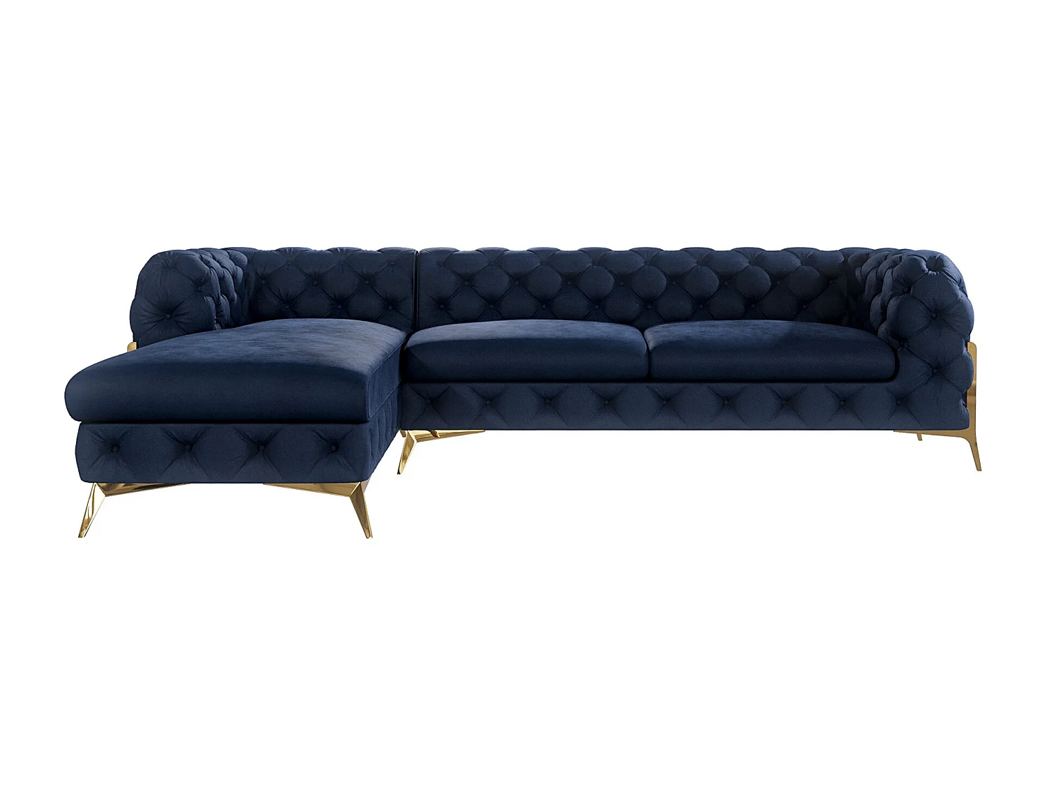 Ecksofa mit Ottomane Chesterfield Ulysses mit Goldene Metall Füßen