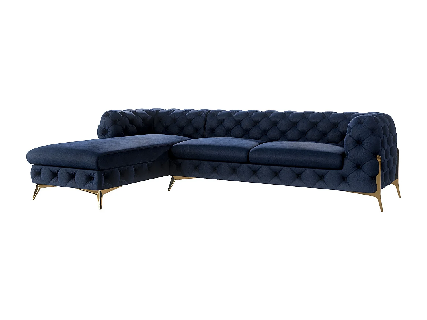 Ecksofa mit Ottomane Chesterfield Ulysses mit Goldene Metall Füßen