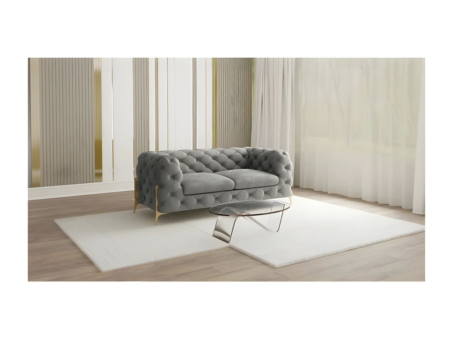 Ulysses 2-Sitzer Chesterfield Sofa mit Goldene Metall Füßen