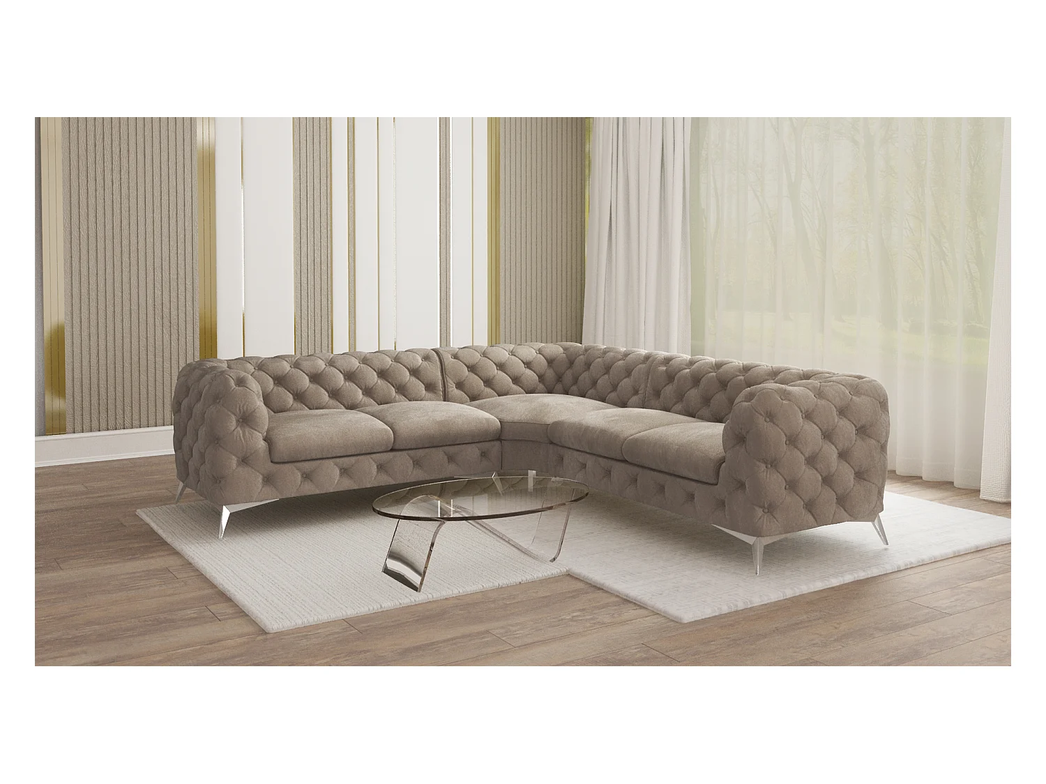 Ecksofa Chesterfield Celeste mit Silber Metall Füßen