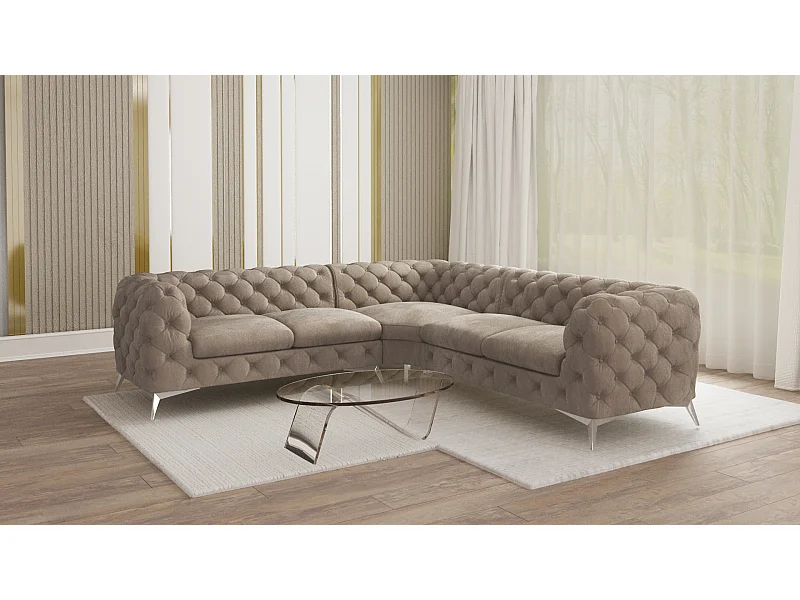 Ecksofa Chesterfield Celeste mit Silber Metall Füßen