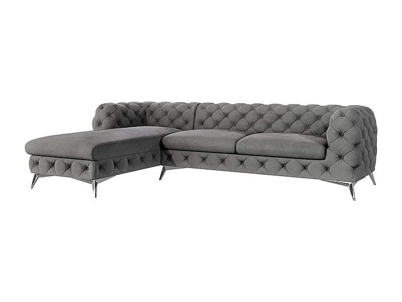 Ecksofa mit Ottomane Chesterfield Celeste mit Silber Metall Füßen