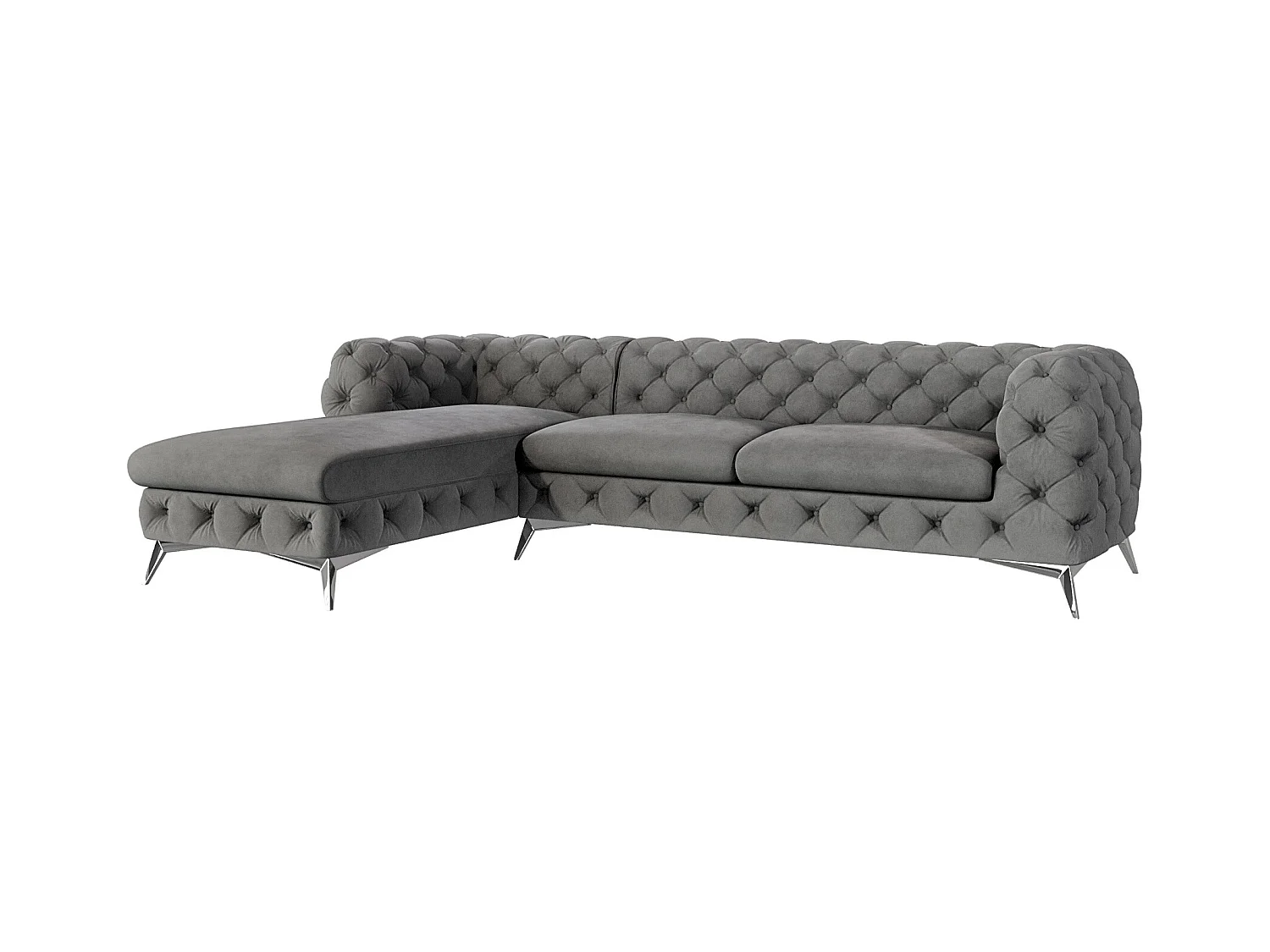 Ecksofa mit Ottomane Chesterfield Celeste mit Silber Metall Füßen