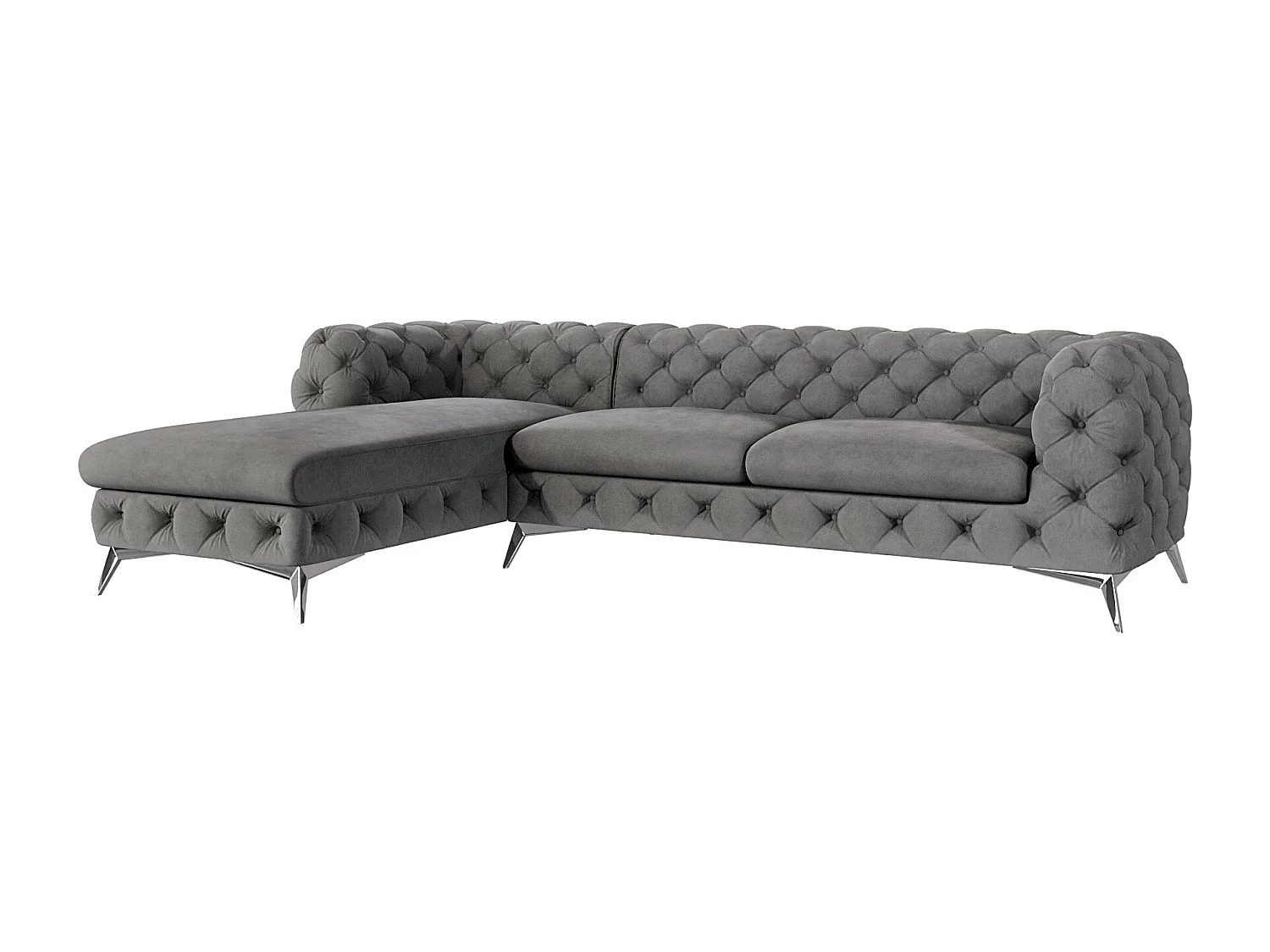 Ecksofa mit Ottomane Chesterfield Celeste mit Silber Metall Füßen