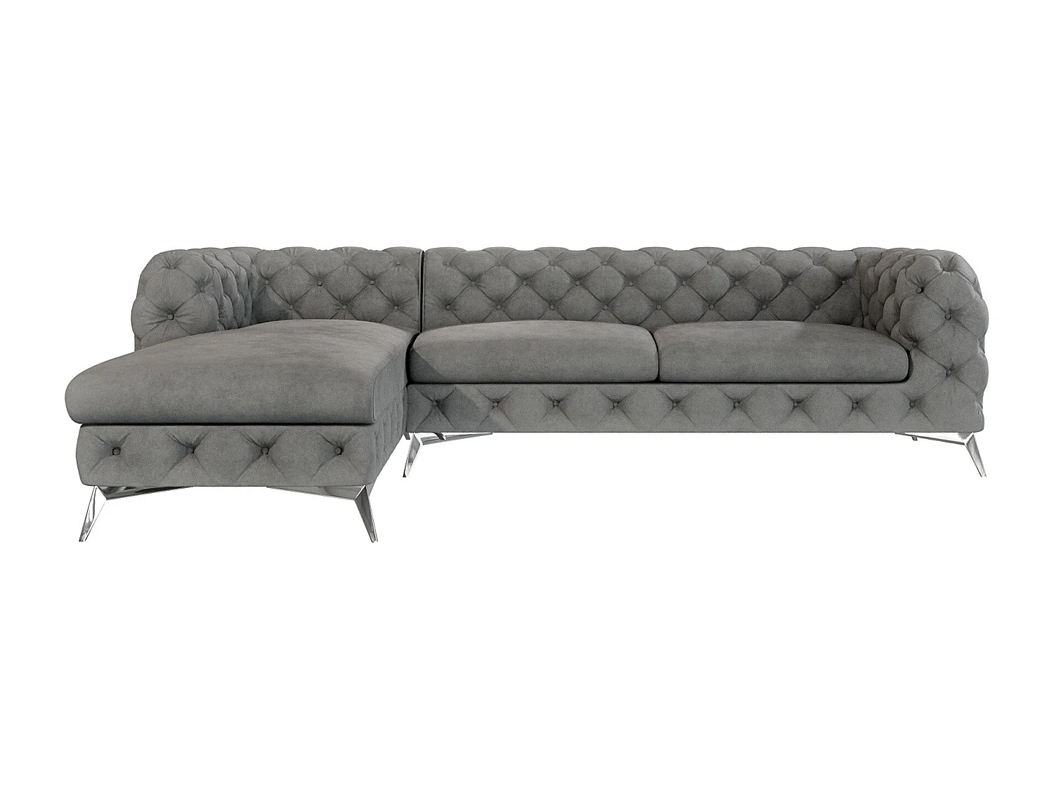 Ecksofa mit Ottomane Chesterfield Celeste mit Silber Metall Füßen