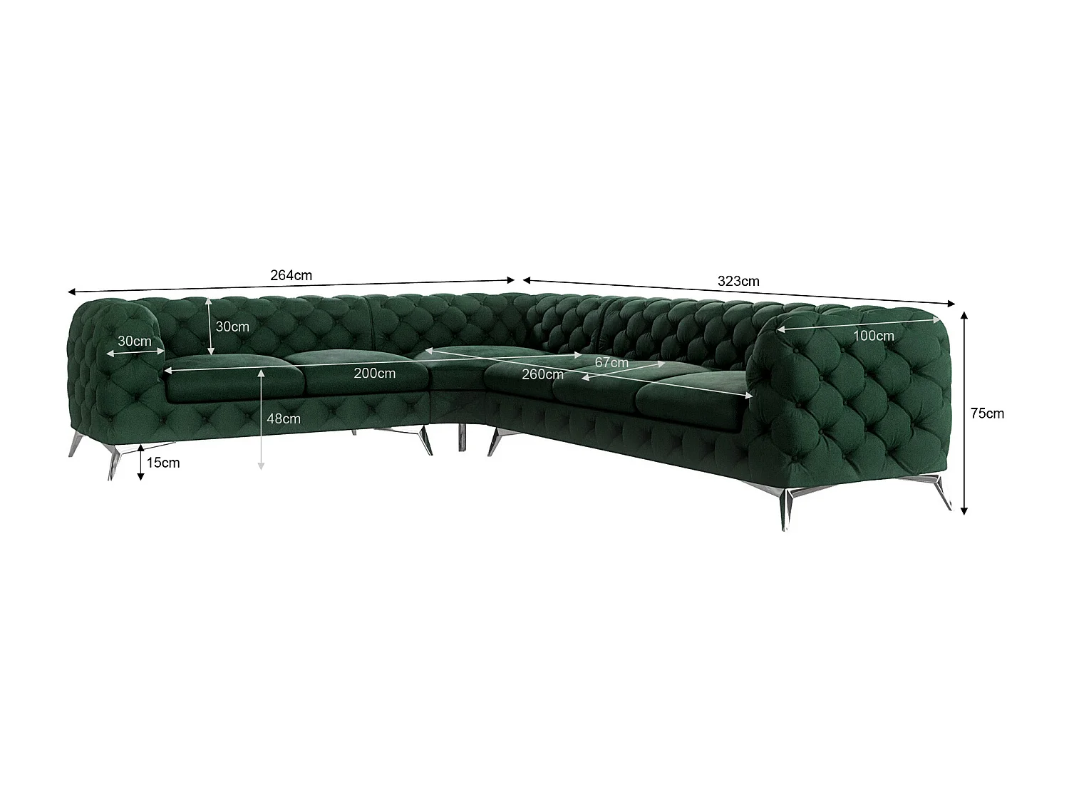 Ecksofa Chesterfield Celeste mit Silber Metall Füßen