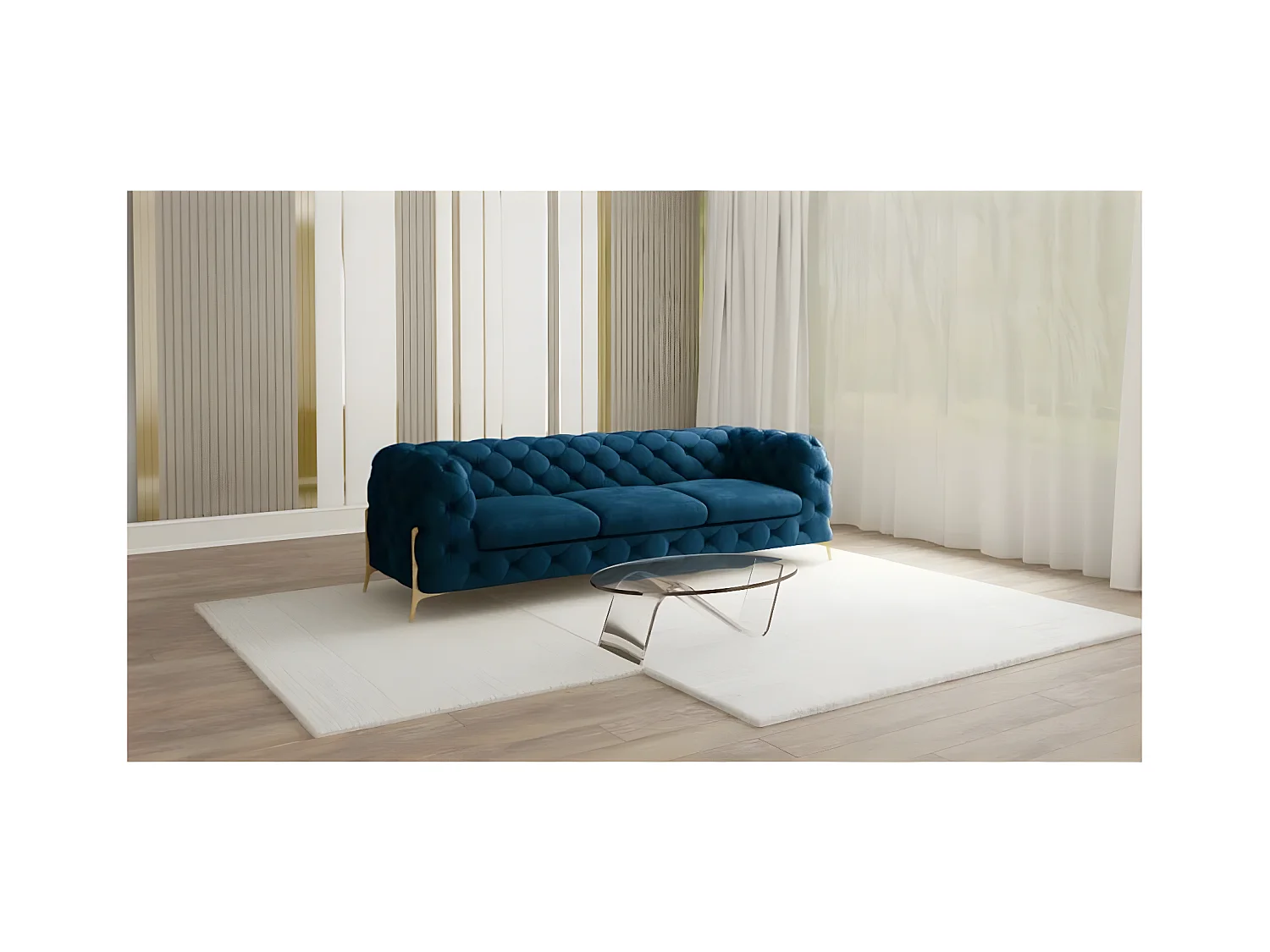 Ulysses 3-Sitzer Chesterfield Sofa mit Goldene Metall Füßen