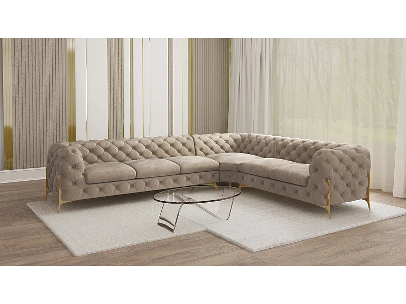 Ecksofa Chesterfield Ulysses mit Goldene Metall Füßen