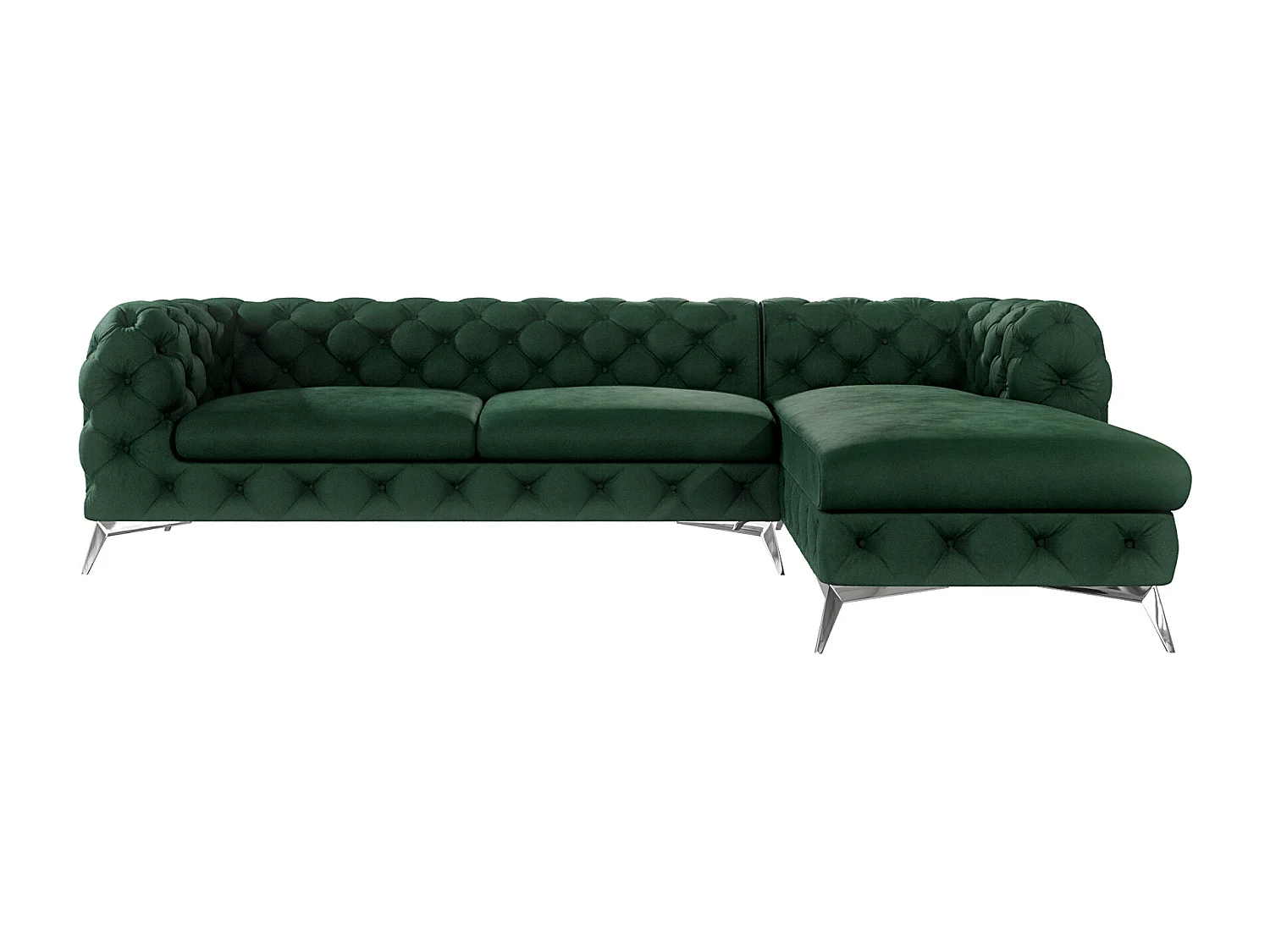 Ecksofa mit Ottomane Chesterfield Celeste mit Silber Metall Füßen