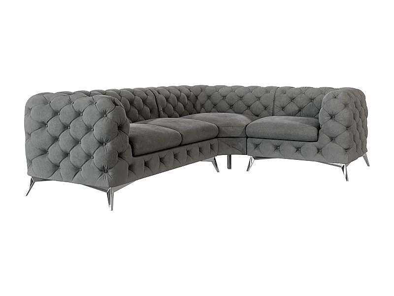 Ecksofa mit Ottomane Chesterfield Celeste mit Silber Metall Füßen