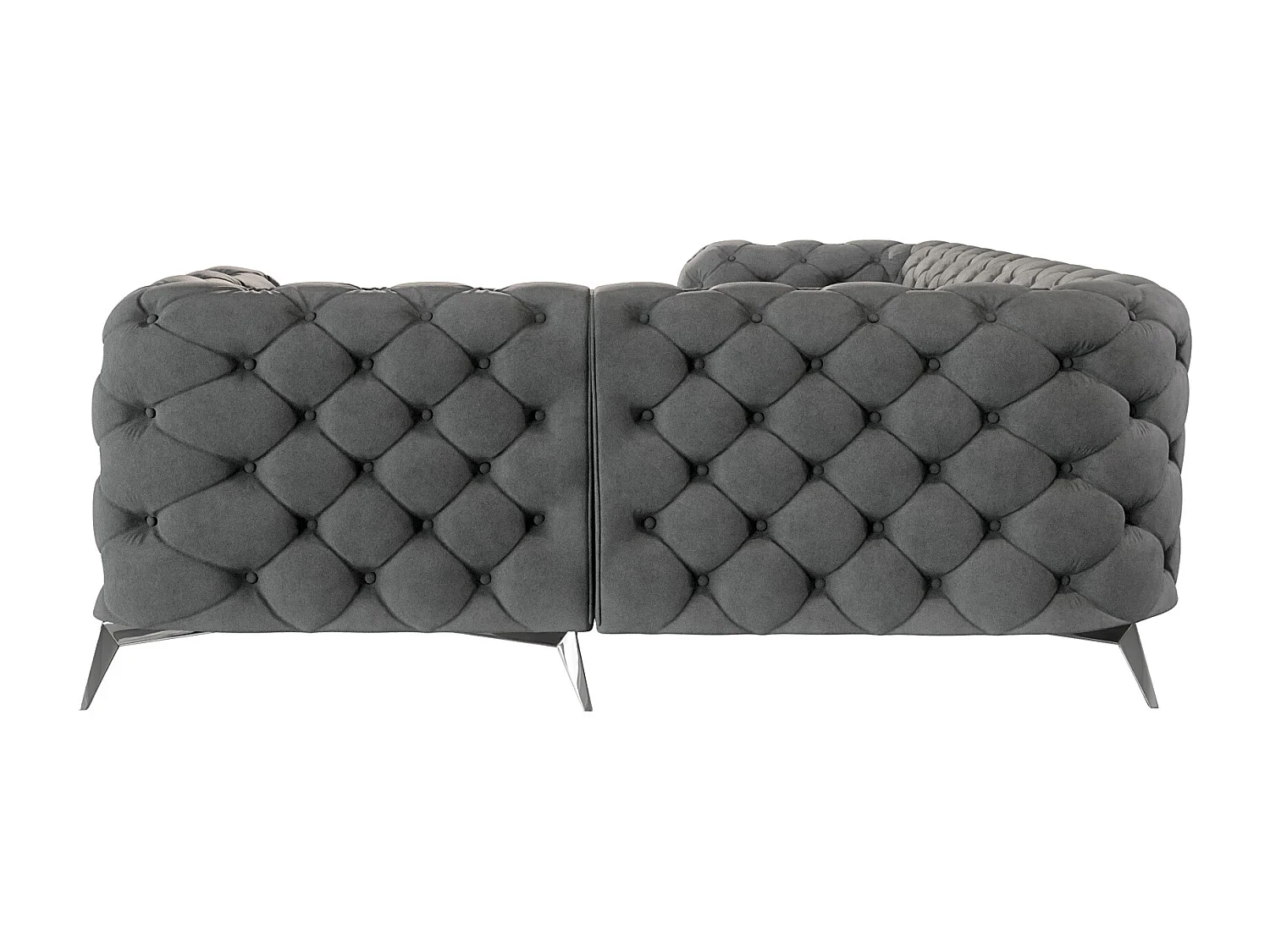 Ecksofa mit Ottomane Chesterfield Celeste mit Silber Metall Füßen
