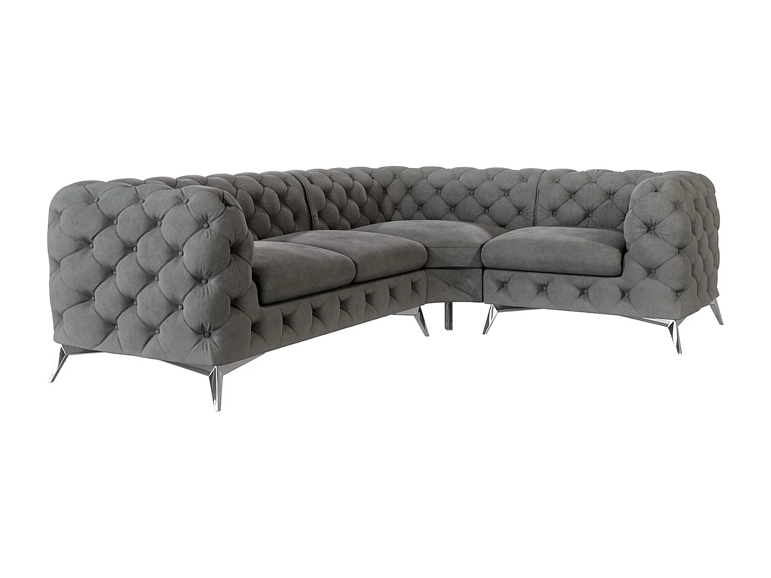 Ecksofa mit Ottomane Chesterfield Celeste mit Silber Metall Füßen