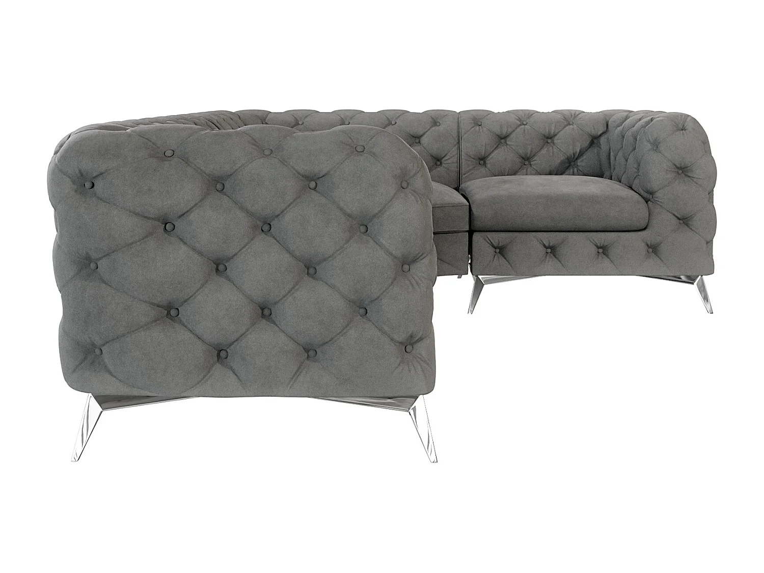 Ecksofa mit Ottomane Chesterfield Celeste mit Silber Metall Füßen