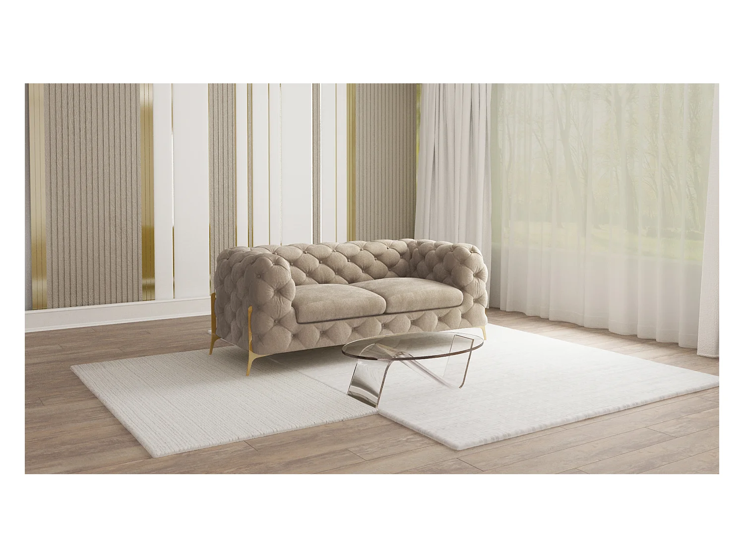 Ulysses 2-Sitzer Chesterfield Sofa mit Goldene Metall Füßen