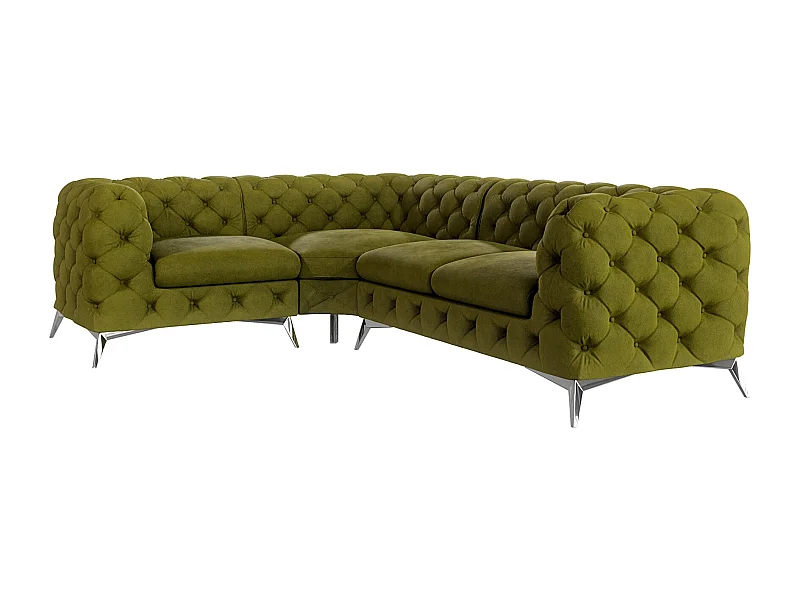 Ecksofa mit Ottomane Chesterfield Celeste mit Silber Metall Füßen